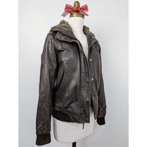 Italian brown lamb Leather bomber jacket shearling